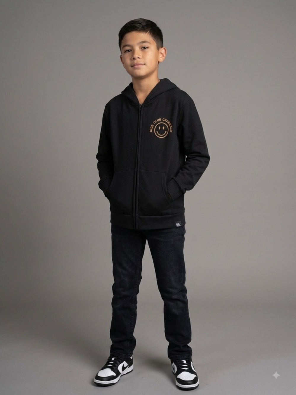 NWOT Slyfox Threads Kids Club Originals Full Zip Hoodie Black YM